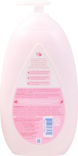 Miniatura 3 de Johnson's Loción hidratante para bebé rosa suave con aceite de coco para la delicada piel del bebé, sin parabenos, ftalatos y colorantes,