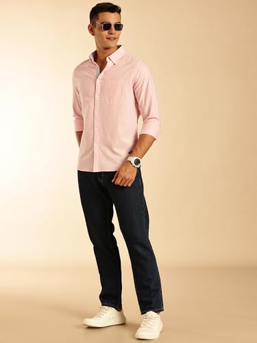 Image of Thomas Scott Men's Premium Slim Fit 100% Cotton Casual Shirt | Button-Down Collar | Full Sleeves | Solid Shirt for Men