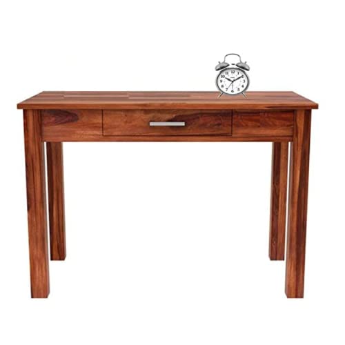 Image of Solid Wood Folding Study Table Laptop Computer Pc Writing Foldable Desk for Home & Office Space Saving Sleek Design (Honey Oak Finish, Standard)