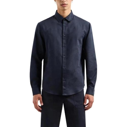 A | X Armani Exchange Men's Long Sleeve Jacquard Button Down Shirt, DEEP Navy AO CAMO, Medium