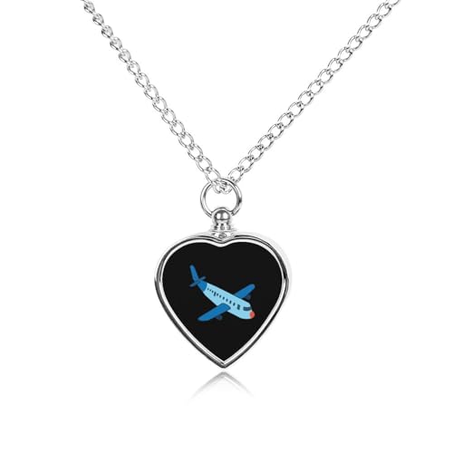 Cartoon Airplane Small Ashes Necklace for Dog/Cat Heart Keepsake Pendant Cremation Jewelry