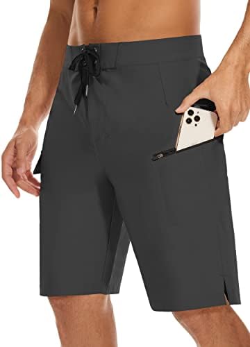 Mens 22&#34; Board Shorts No Lining with Zipper Pockets Extra Long Bathing Suit Bottoms Swim Shorts Trunks Quick Dry UPF50+