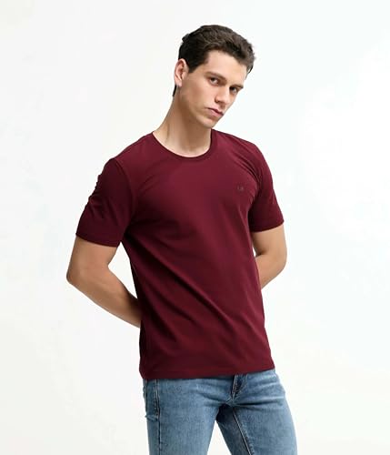 Image of TURMS Men's Casual Solid Round Neck T-Shirt, Odor Control, Stretchable & Breathable, Cotton Rich Fabric, Half Sleeve