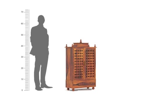 Image of Solid Sheesham Wood Temple for Home & Office /Mandir /God Stand /Pooja Stand /Home Mandap /Mandapam with Cabinet Doors & Multiple Storage (Honey-1, Large)