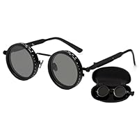Hitchuey Polarisierte Sonnenbrille, Unisex Runde Brille, 1-9 Einstellbarer ND-Filter, UV-Schutz, Blendschutz, Retro Steampunk Sonnenbrille, Geeignet Zum Autofahren, Angeln, Wandern