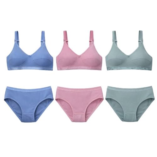 Image of Pack of 3 Padded T-Shirt Bra & Panty Set for Women & Girls | Non-Wired Comfortable Lingerie Set | Soft Everyday Innerwear with Matching Hipster Panty