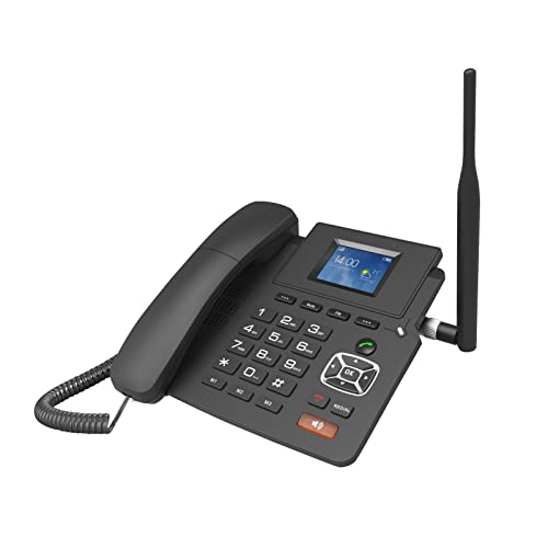 HUIOP Teléfono con Cable,P03-4G Teléfono inalámbrico de Escritorio Soporte para teléfono 4G VOIP 2 Cuentas SIP Tarjeta SIM WiFi con Antena Pantalla LCD Respuesta automática para conferencias de la