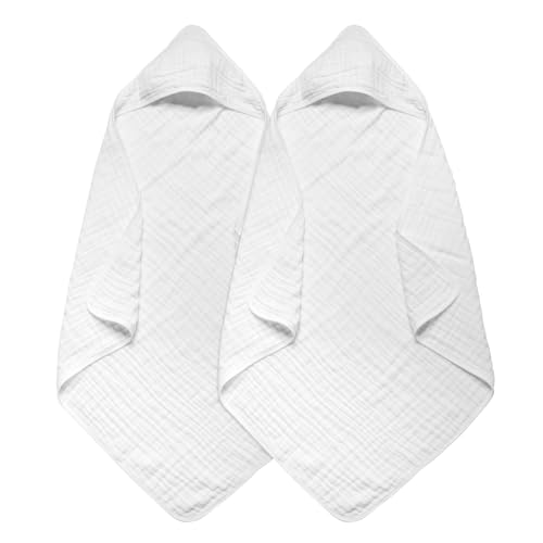 Image of Arnzion Baby Hooded Towels for Babies and Toddlers, Muslin Baby Bath Towel Soft and Absorbency for Boys and Girls (White 2 Pack)