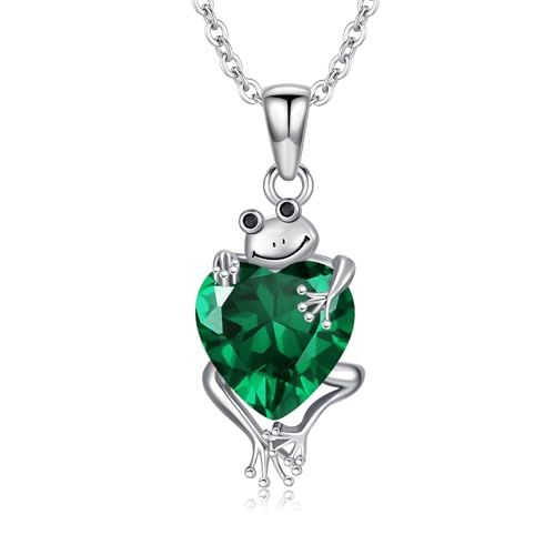 SLIACETE Collier grenouille avec pierre de naissance synthétique - Pendentif grenouille - Cadeau pour femme, Normal, Argent sterling, Zircone cubique