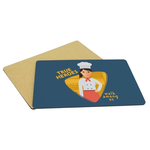 Sets de table bleu en liège grand format 39,5x28,5 cm Chef Heroes | Lot de 4