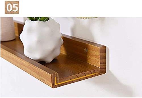 HJW Praktische opbergrek hout opknoping drijvende planken voor thuis decoratieve sets van 2 wandplank plank display rek voor plant pot wekker fotolijst decoratie cadeau 1Huiyang-01020, bruin - Image 7