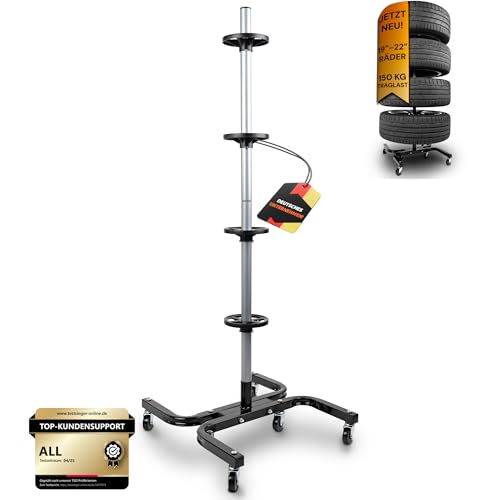 ALL Premium Felgenbaum für Autoreifen bis 295mm 150kg Traglast - Reifenständer 4 Reifen oder Reifenbaum 4 Reifen als Felgenbaum Fahrbar, für Felgenbaum 255 Reifen, Felgenständer Reifen Aufbewahrung