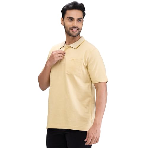 Image of Colorplus Men's Comfort Fit Solid Pattern Pure Cotton Plain Collar Half Sleeve Casual T-Shirt
