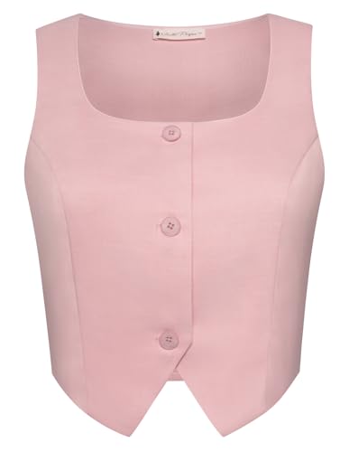 Belle Poque Cropped Vest Tops for Women Square Neck Button Down Tank Tops Y2k Fashion Waistcoat Suit Vest