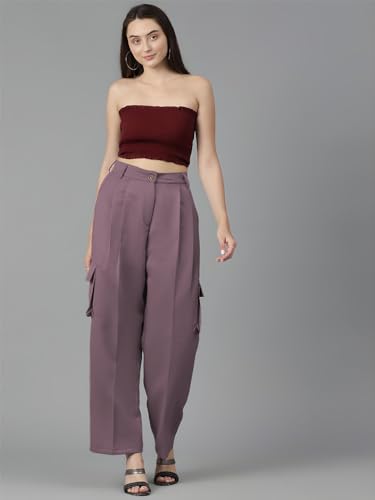 Image of KOTTY Women's High Rise Cotton Blend Relaxed Fit CargoTrousers