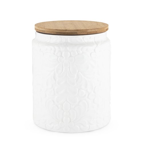 Twine Pantry Textured Ceramic Large Canister with Airtight Sealing Bamboo Lid, White