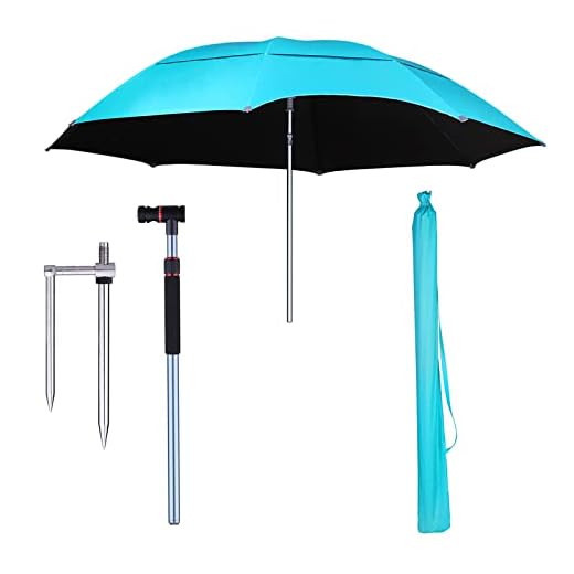 7.8 Feet Beach Umbrella, Outdoor Umbrella for Fishing, Tilt Mechanism Adjustable Height Aluminum Pole, Blue Sun Protection Shade Cloth, Stainless Steel Ground Plug, Portable (Blue 7.8Ft(240cm))