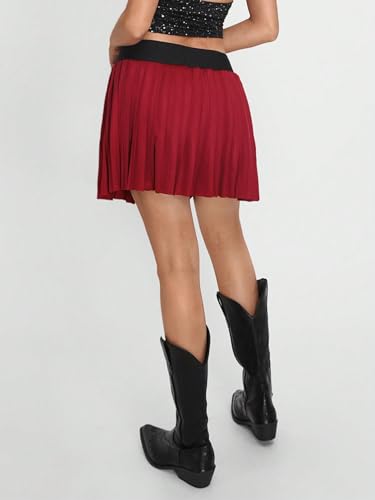 EARKOHA 2025 Skirts for Women Women's Solid Color Pleated Skirt Mini Short Women Outfit Red S2