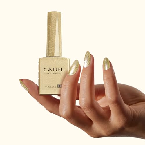 Image of CANNI Gold Gel Nail Polish, 1Pcs Glitter Gold Gel Polish Color High Gloss Soak Off U V Nail Manicure Salon DIY