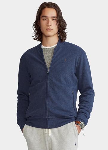 POLO RALPH LAUREN Men's Double Knit Luxury Jersey Full Zip Baseball Sweater (Navy Heather, Small)2
