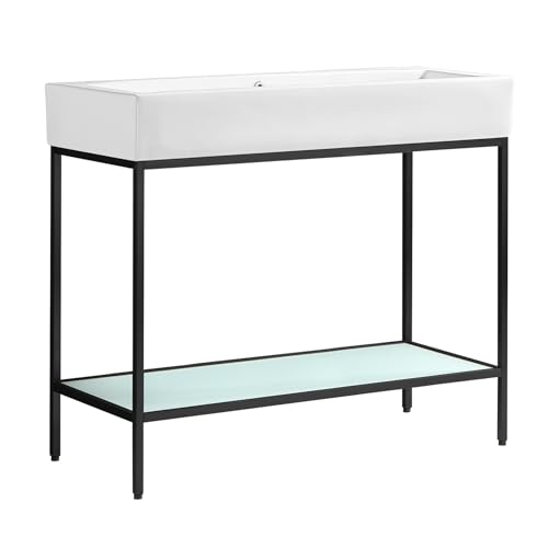 Image of Swiss Madison Pierre 40 inch Open Shelf Black Frame Freestanding Bathroom Vanity with Sink Top