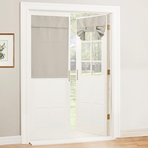 RYB Home French Door Curtain - Privacy Blackout Tricia Door Window Tie up Shades for Kitchen Cabinet Dining Nursery Bathroom Glass Door Covering, W 34 x L 40 inches, Natural, 1 Panel