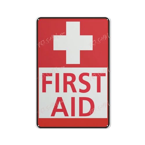 FOSHIN Metal Tin Sign First Aid Sign Indoor & Outdoor Use Safety Warning Sign 12""X8"", Acrylic1