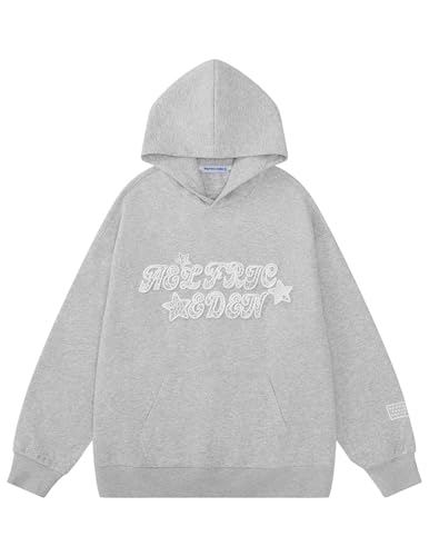Aelfric Eden Womens Graphic Hoodies Star Lace Print Hoodie Pullover Y2k Cute Oversized Hooded Sweatshirt