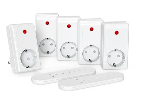 SURNICE Steckdose mit Fernbedienung, 2000W 5 Funksteckdosen mit 2 Fernbedienung, 80M Reichweite, Funkfernschalterset mit Selbstlernfunktion, Programmierbar und Erweitbar Funkschalter