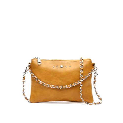 MISAKO Nescofi-1 bolso bandolera de fiesta pequeño con doble cadena extraíble y detalles metálicos Mujer - Nescofi-1 Mostaza 14x20x2cm
