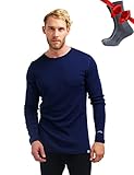 Merino Wool Base Layer - Mens 100% Merino Wool Long Sleeve Thermal Shirts Midweight + Wool Hiking Socks (XXX-Large, 250 Navy) -  Merino.tech