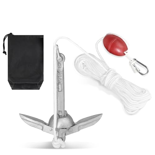 SWAWIS Anker Boot Bootsanker 0,7 kg Bootszubehör Klappanker Sup Anker mit 20M Ankerleine Bojenkugel und Aufbewahrungstasche für Kajaks, Kanus und Jetskis