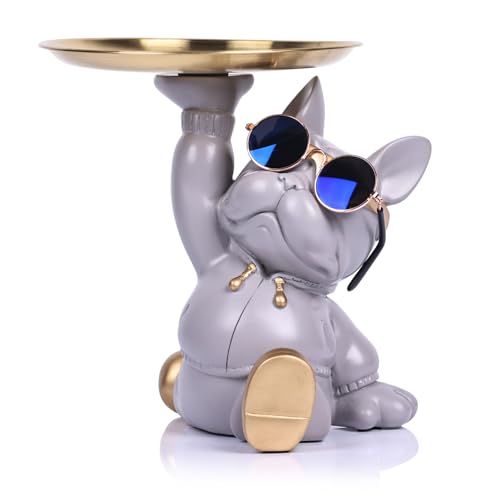 Estatua Bulldog Bandeja Resina Moderna Gris