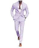 Ensemble de costume décontracté en lin pour homme - 2 pièces - Blazer à un bouton - Veste et pantalon en lin - Pour bal de fin d'année, dîner de mariage, lavande, 56