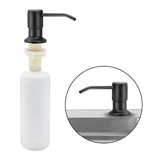 Distributeur de Savon évier Cuisine, Distributeur de détergent encastrable en Acier Inoxydable de Cuisine 350 ML, Distributeur de Savon Rechargeable avec Pompe rotative à 360 ° (Noir Mat)