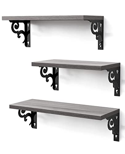 Amada Homefurnishing Floating Shelves, Grey Wall Shelves For Bedroom, Bathroom, Kitchen, Living Room, Shelves For Wall Decor Set Of 3, Waterproof - Amfs21 #TOP3
