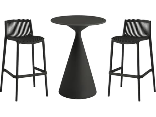 Table et chaises Hautes de Jardin bistrot empilables Néora - 2 Places - Noir