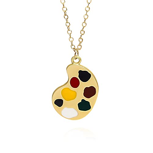 ONLYJUMP Palette Brush Asymmetric Necklace for Art Teacher Artist Charm Chic Fashion Design Colorful Paint Pendant Drop Necklace Jewelry Gold (Palette)