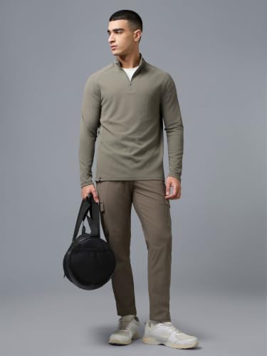 Image of TECHNOSPORT Men's Solid Full Sleeve T-Shirt ELASTOPLUS Quick Dry Slim Fit Mock Neck Sports Tee for Training Layering Casual Wear UPF50+ Anti Odour