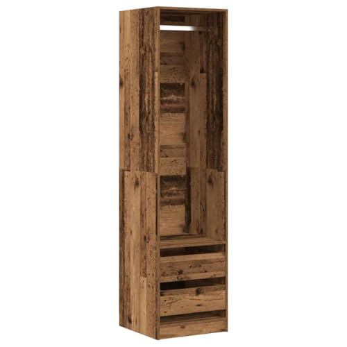 Augerlite Armoire en bois vieilli - 50 x 50 x 200 cm - Compacte avec tringle à vêtements - Rangement pour chambre à coucher - Petite armoire robuste et...