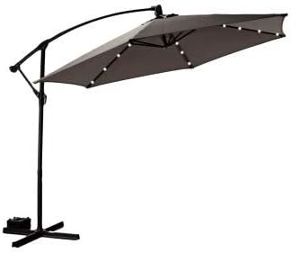 groundlevel Extra Large 24 LED 3 Meter Cantilever Banana Parasol With Cross Base - Charcoal Grey Canopy