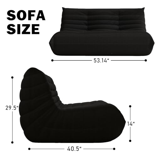 Bean Bag Chair, Loveseat Fireside Chair Bean Bag Sofa Large Bean Bag Chair for Adults, 2 Seater Bean Bag Chairs for Teens with High Density Comfortable Foam, Bean Bag for Living Room, Bedroom (Black)