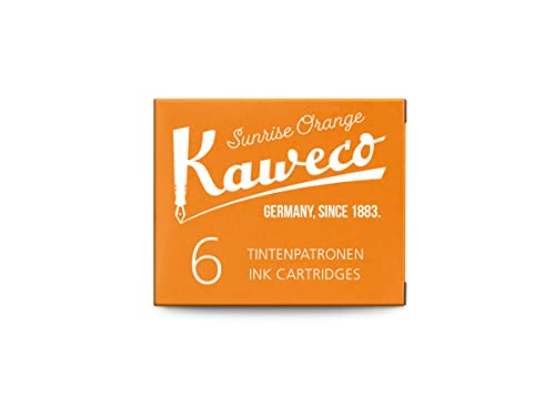 Image of Kaweco Fountain Pen Ink Cartridges Sunrise Orange Pack of 6 | Premium Ink with Short Standard Cartridges in Orange | Vegan Cruelty Free Water Soluble Calligraphy Lettering Writing