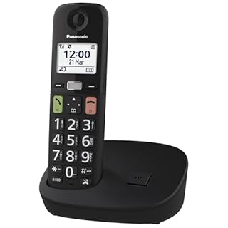 Panasonic KX-TGU110EXB - Telefono digitale senza fili con segreteria telefonica, unità base e 1 combinato, schermo LCD, tasti grandi, chiamata preferita, compatibile con apparecchi acustici, nero