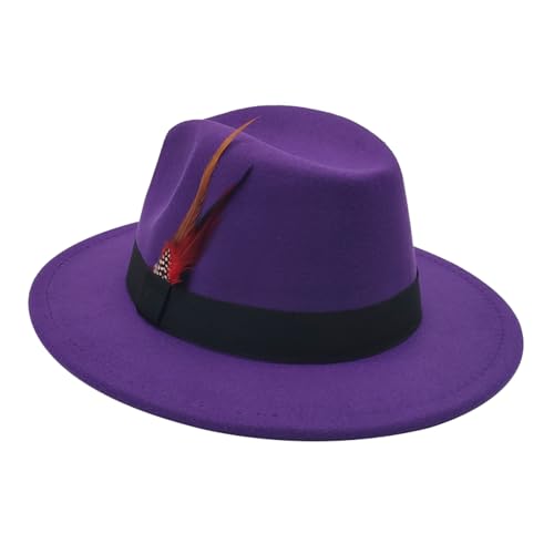 Image of Mens Fedora Hats Classic Wide Brim Fedora Hat for Women Men Dress Hats Panama Hat with Band