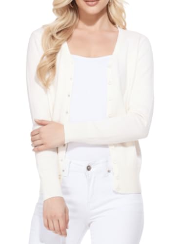Image of YEMAK Women's Knit Cardigan Sweater - Long Sleeve V-Neck Basic Classic Casual Button Down Knitted Soft Lightweight Top