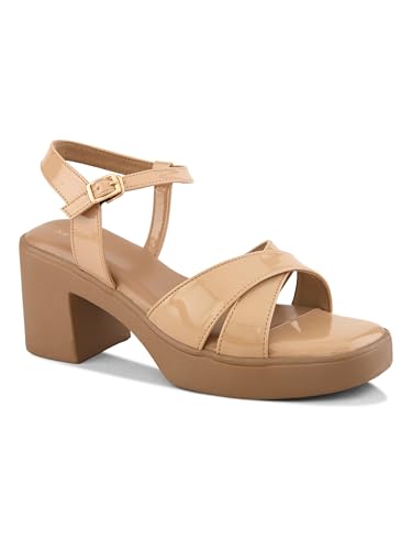 Image of XE Looks Elegant Block Heel Sandals | Front Strap with Intricate Embellishments | Padded Insole for Comfort | Trendy and Lightweight |For Girls