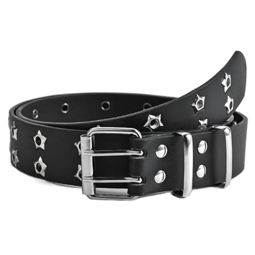 Belts for women, Waist Belt Women's Waist Belts Fashion Star Eye Decoration Double Row Belt Adjustable Jeans Leather Belt(Black)
