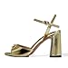iadore Women Fashion High Block Heel Shoes Strappy with Buckle Fashion Studded Round Open Toe Summer Dress Sandals Gold Size8