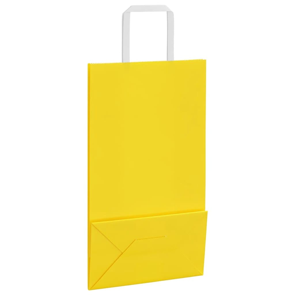 Żółte torby papierowe 250 sztuk z uchwytami linowymi, 21 x 11 x 36 cm, torby na zakupy i na wynos z naturalnego papieru typu kraft, trwałe i nadające się do recyklingu, na zakupy, imprezy i do użytku